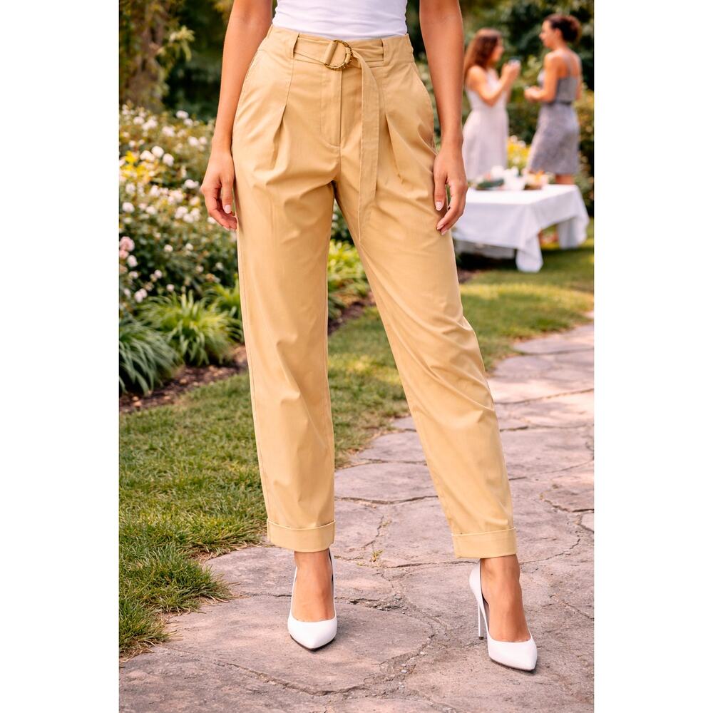 Tanya Taylor Tyler Pleated Belted Cuffed Pants Tan size 2